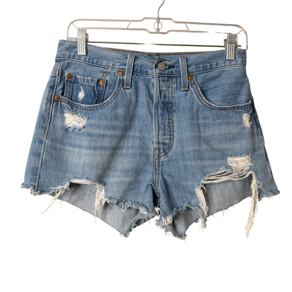 Levi's 501 Original Fit High Rise Shorts Womens 27 Blue Distressed Denim Boho